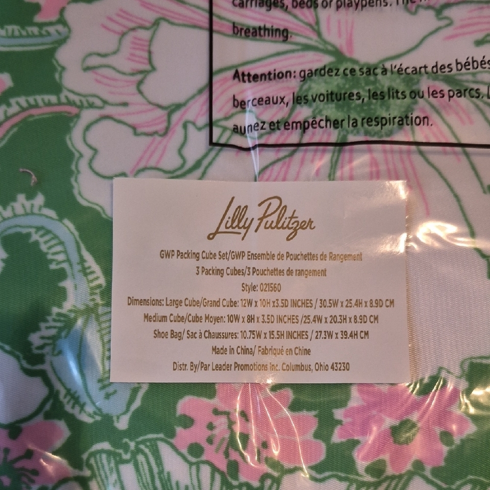 Lilly Pulitzer Green and Pink Floral Packing Cube Set - Picture 2 of 2